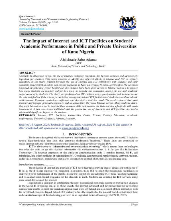 (PDF) The Impact of Internet and ICT Facilities on Students' Academic ...