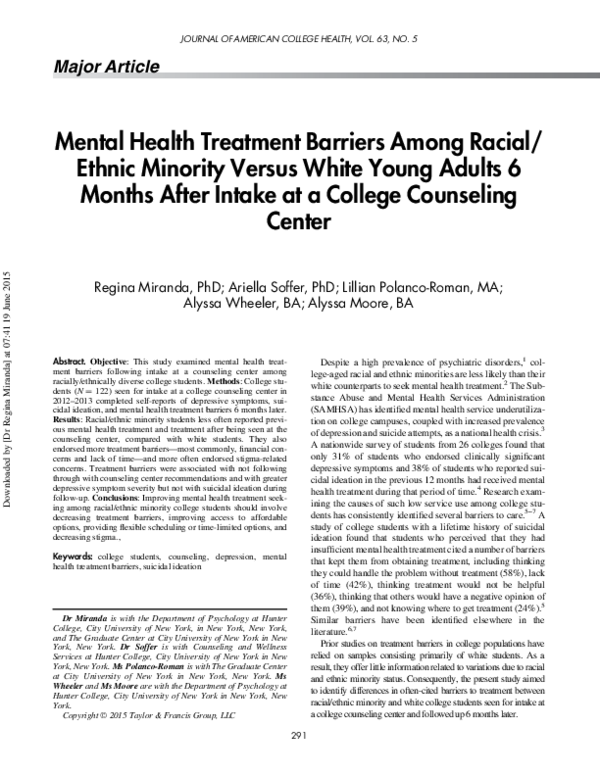 (PDF) Mental Health Treatment Barriers Among Racial/Ethnic Minority ...