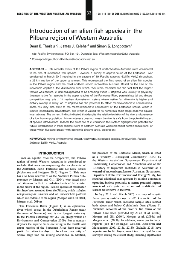 (PDF) Introduction of an alien fish species in the Pilbara region of ...
