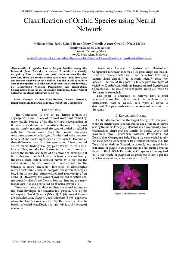 (PDF) Classification of orchid species using Neural Network