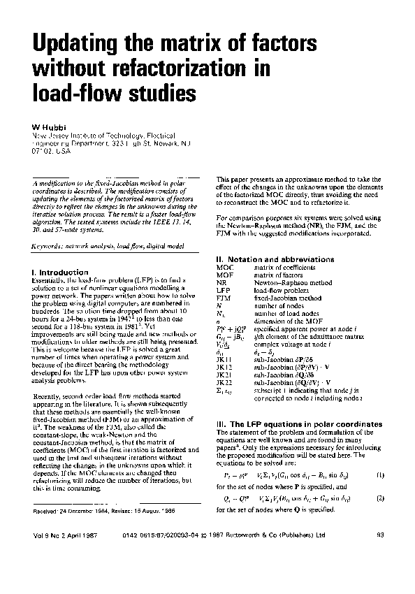(PDF) Updating the matrix of factors without refactorization in load ...
