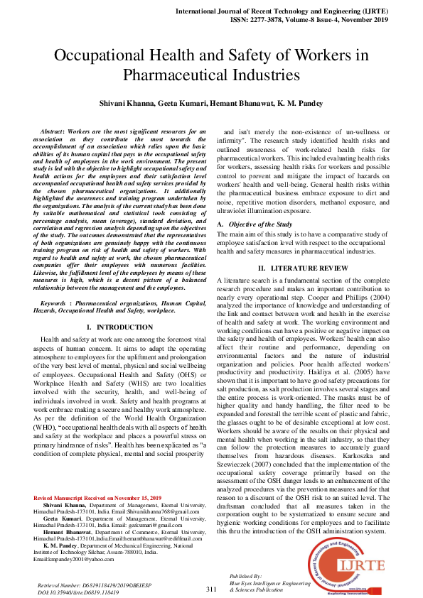 (PDF) Occupational Health and Safety of Workers in Pharmaceutical ...