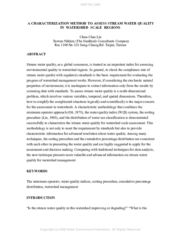(PDF) A Characterization Method to Assess Stream Water Quality in ...