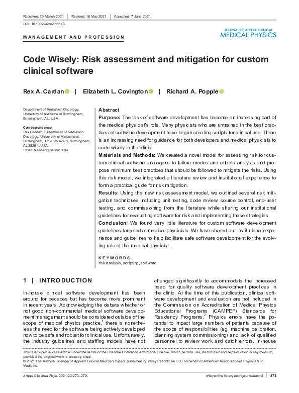 (PDF) Code Wisely: Risk assessment and mitigation for custom clinical ...