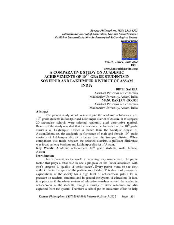 (PDF) A COMPARATIVE STUDY ON ACADEMIC ACHIEVEMENTS OF 10 TH GRADE ...