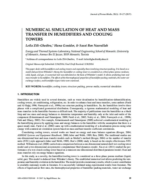 (PDF) Numerical Simulation of Heat and Mass Transfers in a ...