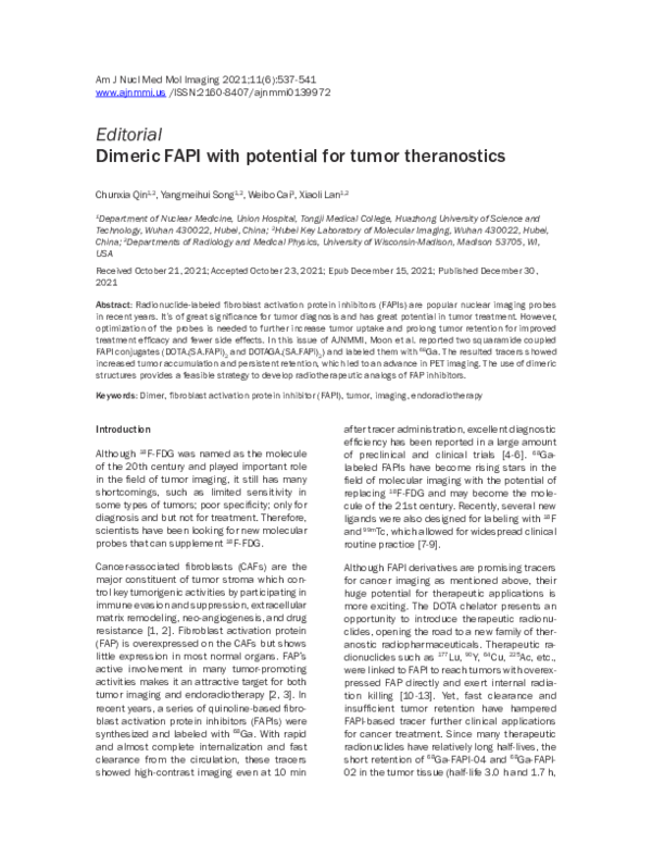 (PDF) Dimeric FAPI with potential for tumor theranostics
