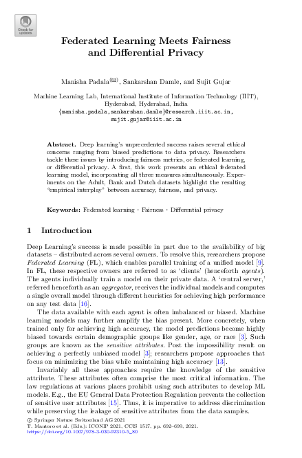 (PDF) Federated Learning Meets Fairness and Differential Privacy