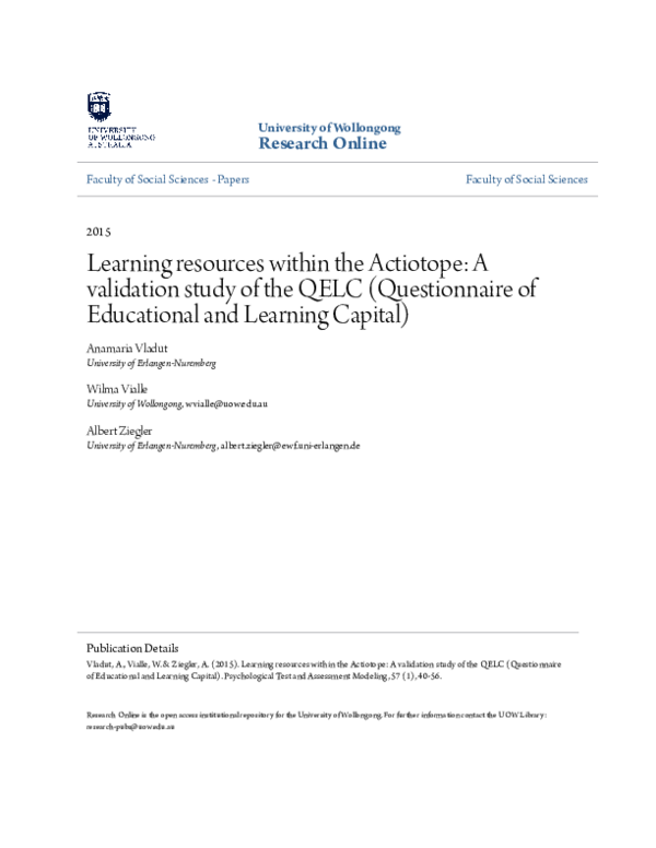 (PDF) Learning resources within the Actiotope: A validation study of ...