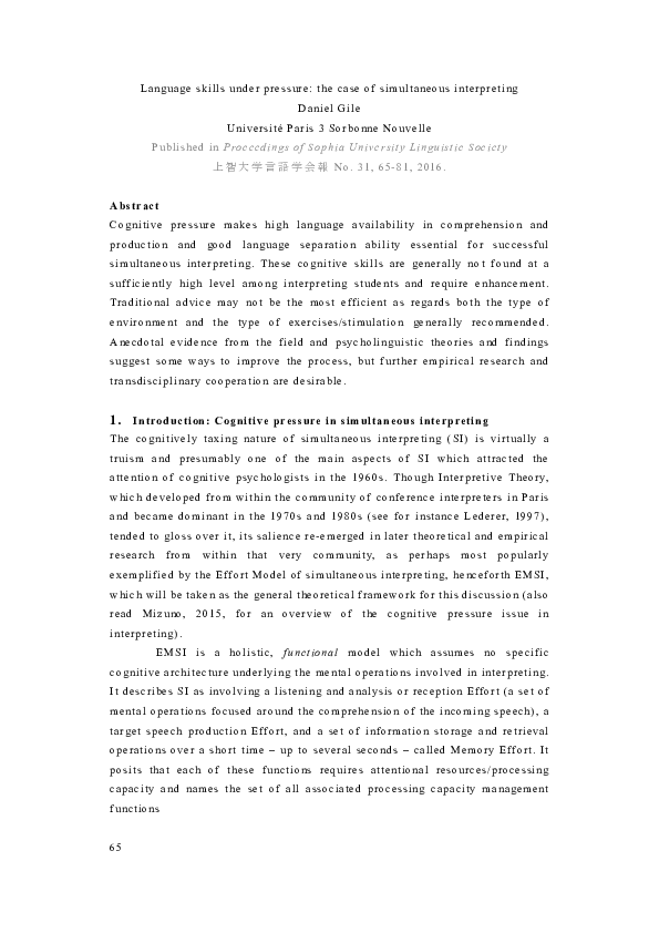 (PDF) Language skills under pressure: the case of simultaneous interpreting