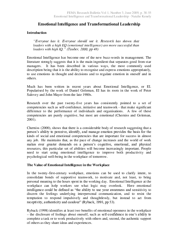 (PDF) Emotional Intelligence and Transformational Leadership in the ...
