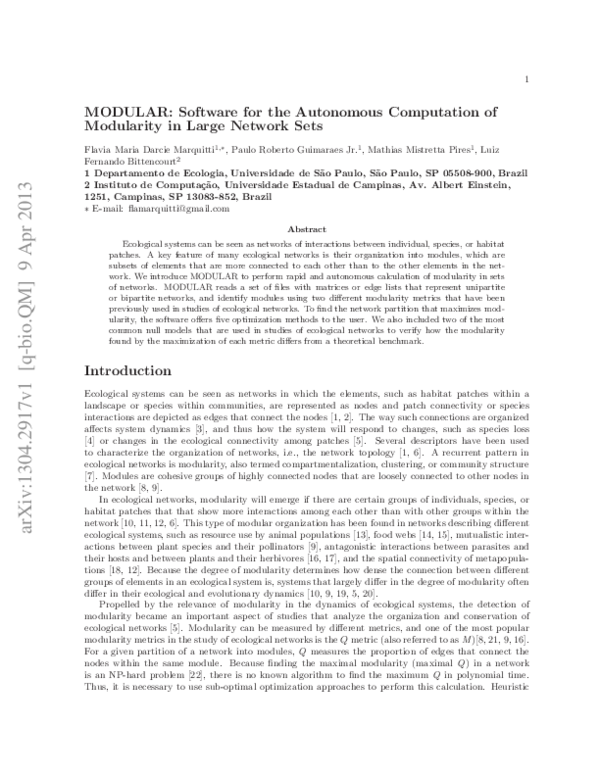 (PDF) MODULAR: software for the autonomous computation of modularity in ...