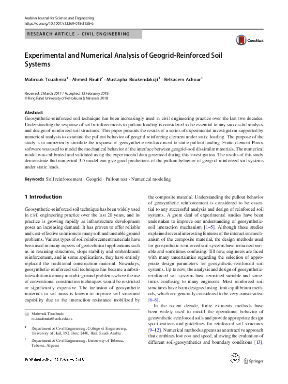 (PDF) Experimental and Numerical Analysis of Geogrid-Reinforced Soil ...