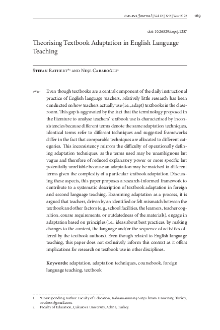 (PDF) Theorising Textbook Adaptation in English Language Teaching