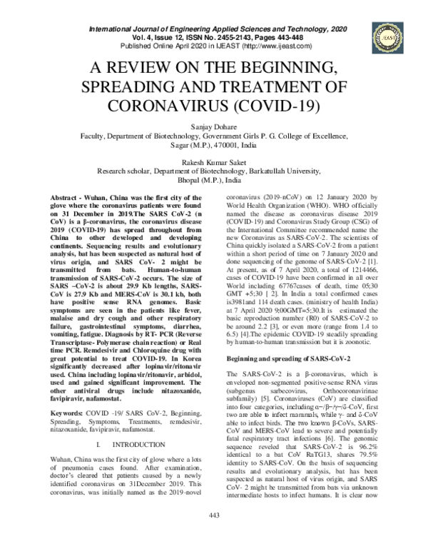 (PDF) A Review on the Beginning, Spreading and Treatment of Coronavirus ...