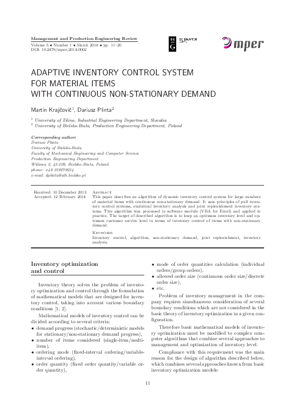 (PDF) Adaptive inventory control system for material items with ...