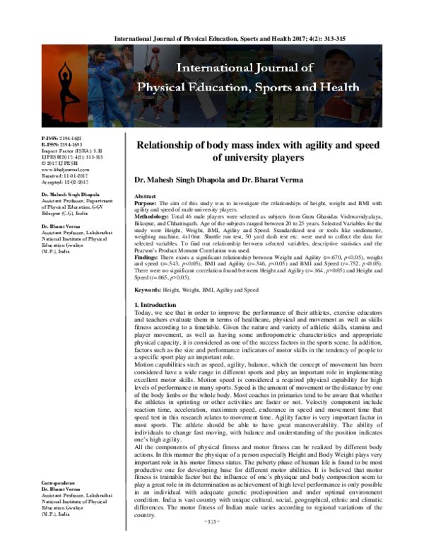 (PDF) Relationship of body mass index with agility and speed of ...