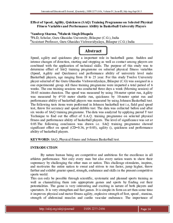 (PDF) Effect of Speed, Agility, Quickness (SAQ) Training Programme on ...