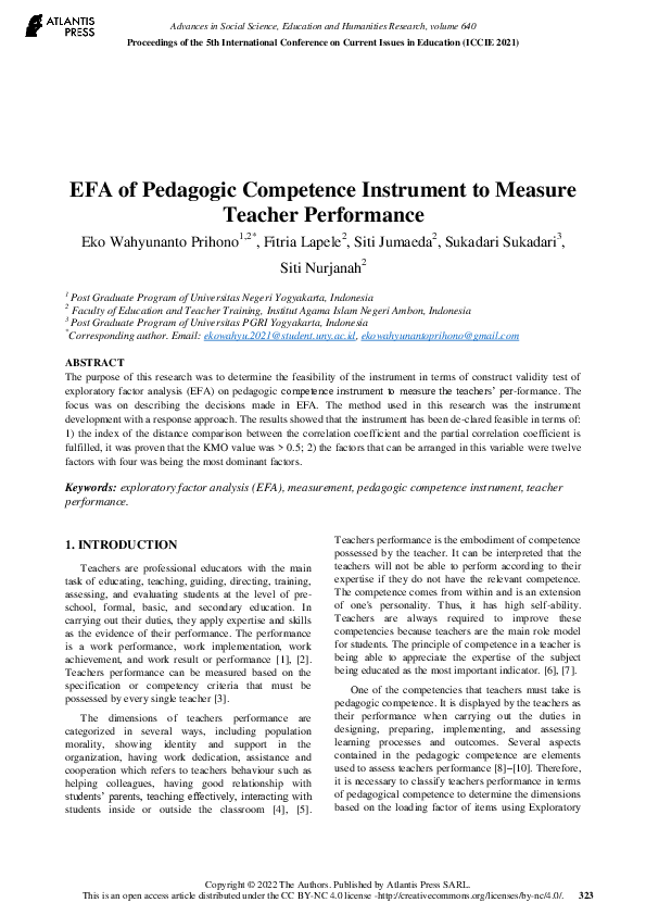 (PDF) EFA of Pedagogic Competence Instrument to Measure Teacher Performance