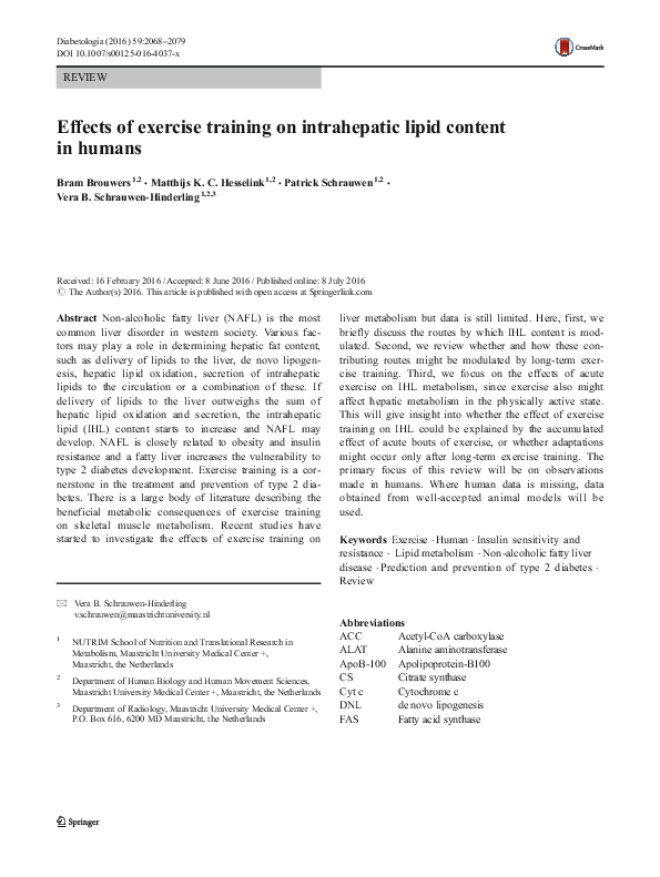 (PDF) Effects of exercise training on intrahepatic lipid content in ...