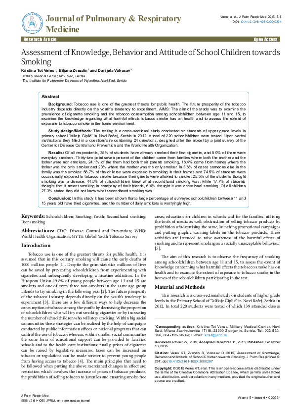 (PDF) Assessment of Knowledge, Behavior and Attitude of School Children ...