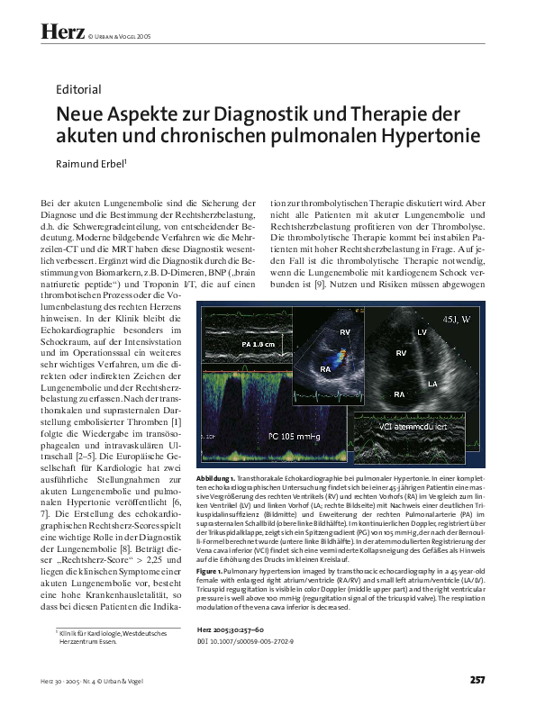 Neue Aspekte zur Diagnostik und Therapie der akuten und chronischen pulmonalen Hypertonie