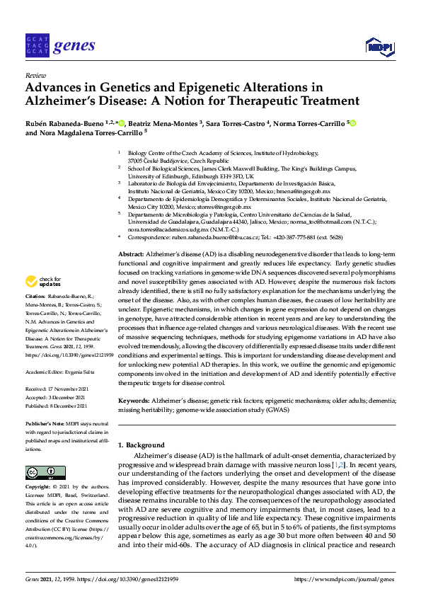 (PDF) Advances in Genetics and Epigenetic Alterations in Alzheimer’s ...