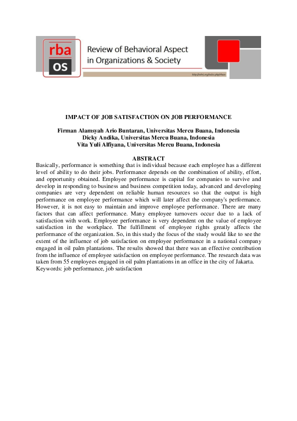 (PDF) Impact of Job Satisfaction on Job Performance