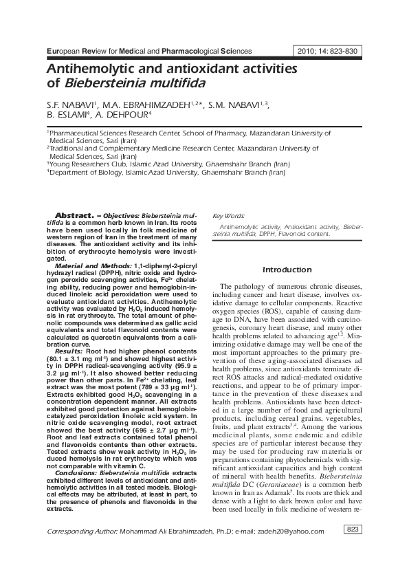 (PDF) Antihemolytic and antioxidant activities of Biebersteinia multifida