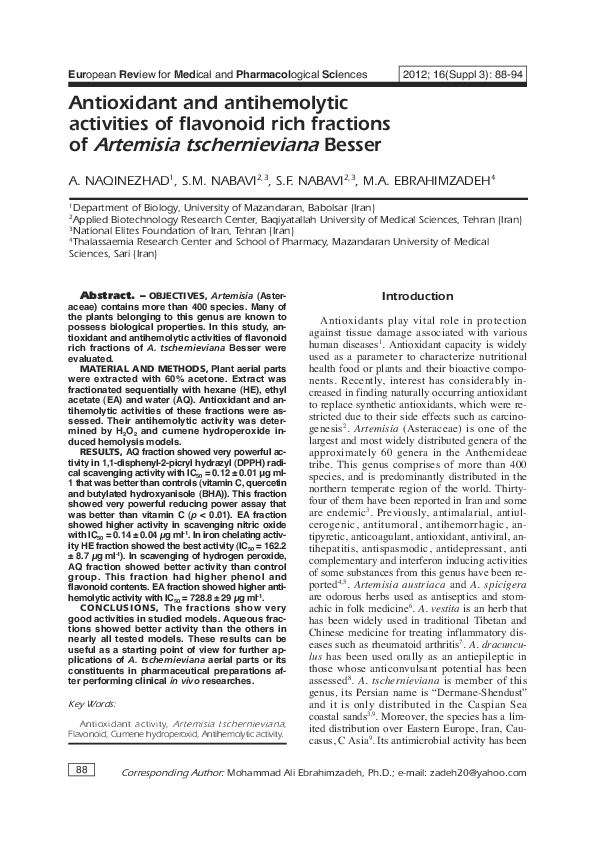 (PDF) Antioxidant and antihemolytic activities of flavonoid rich ...