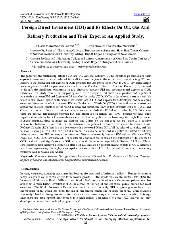 (PDF) Foreign Direct Investment (FDI) and Its Effects On Oil, Gas And ...