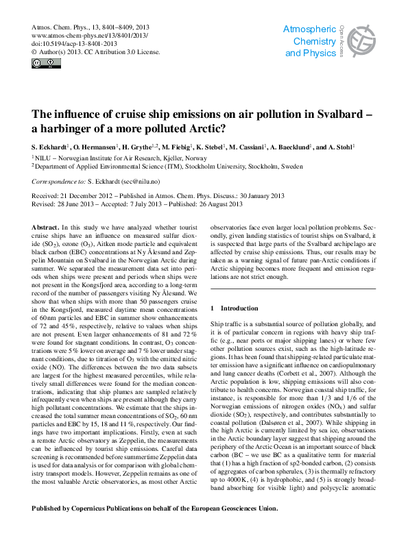 (PDF) The influence of cruise ship emissions on air pollution in ...