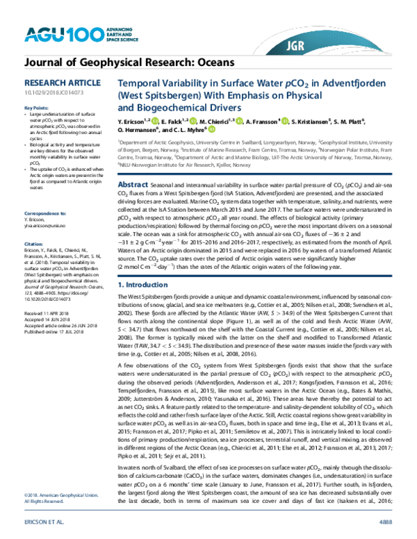 (PDF) Temporal Variability in Surface Water p CO 2 in Adventfjorden ...