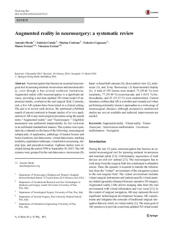 (PDF) Augmented reality in neurosurgery: a systematic review