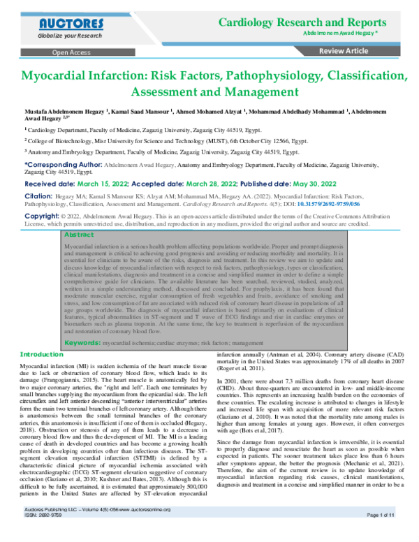 (PDF) Myocardial Infarction: Risk Factors, Pathophysiology ...