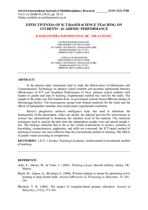 (PDF) Effectiveness of Ict Based Science Teaching on Students' Academic ...