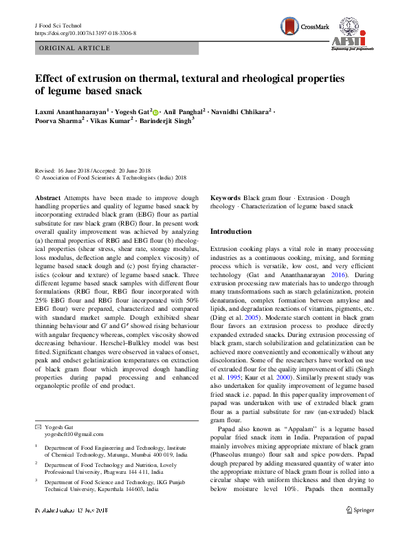 (PDF) Effect of extrusion on thermal, textural and rheological ...