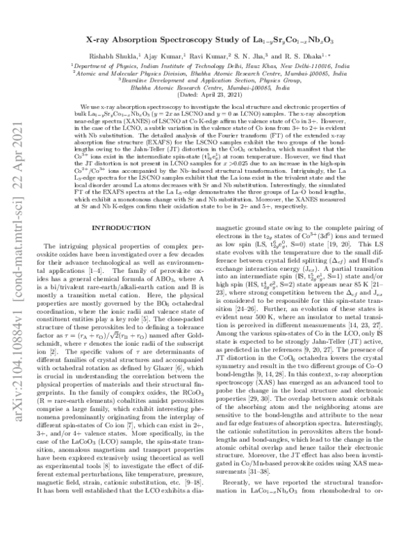 (PDF) X-ray Absorption Spectroscopy Study of La1–ySryCo1–xNbxO3
