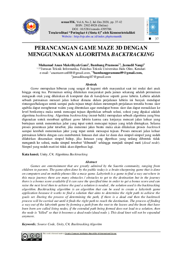 (PDF) Perancangan Game Maze 3D Dengan Menggunakan Algoritma Backtracking