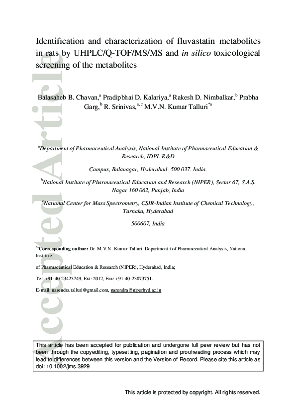 (PDF) Identification and characterization of fluvastatin metabolites in ...