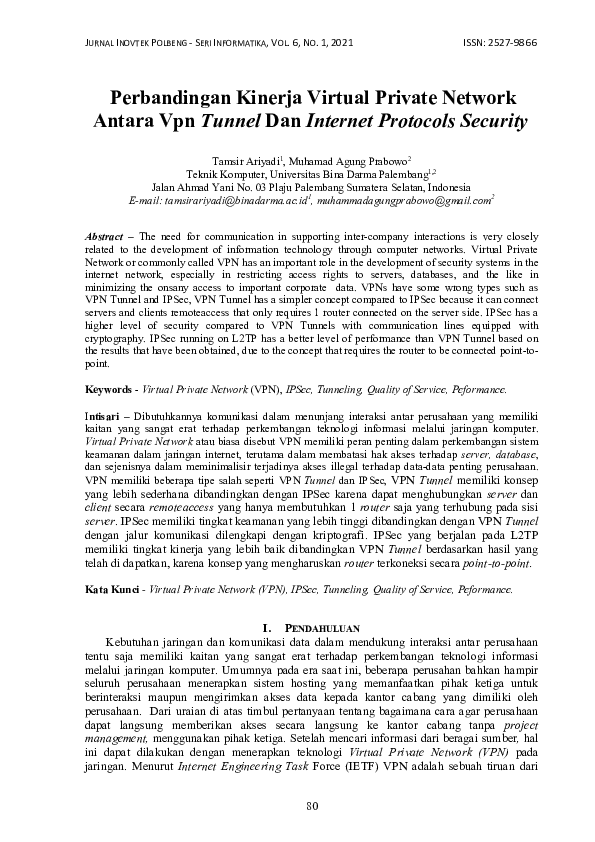 (PDF) Perbandingan Kinerja Virtual Private Network Antara Vpn Tunnel ...