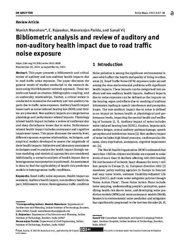 (PDF) Bibliometric analysis and review of auditory and non-auditory ...