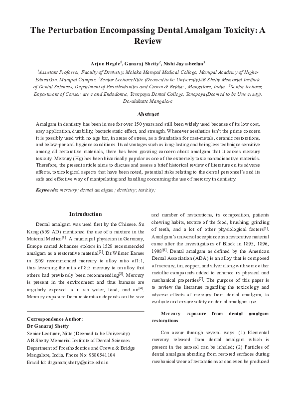 (PDF) The Perturbation Dental Amalgam Toxicity A Review