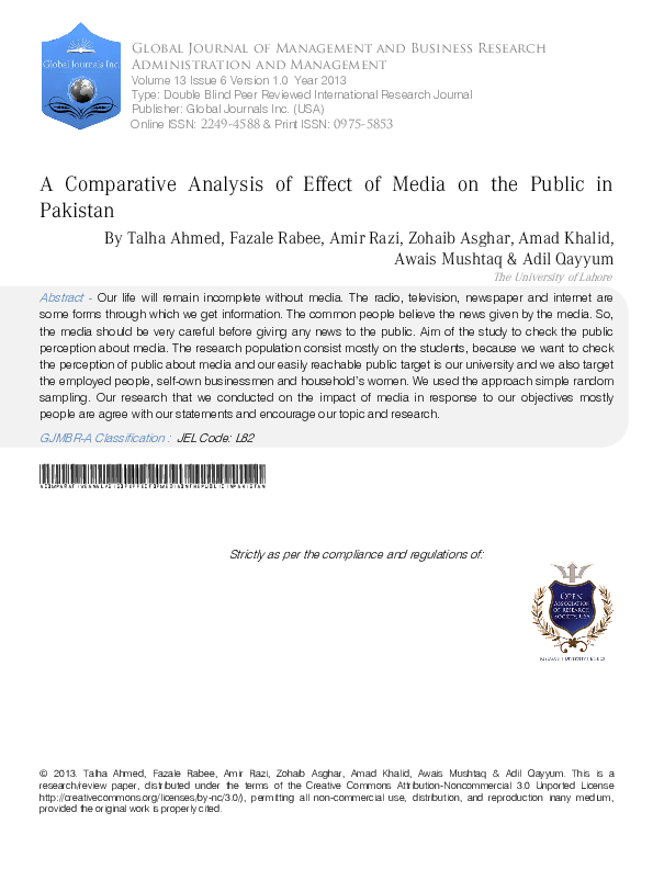 (PDF) A Comparative Analysis of Effect of Media on the Public in Pakistan