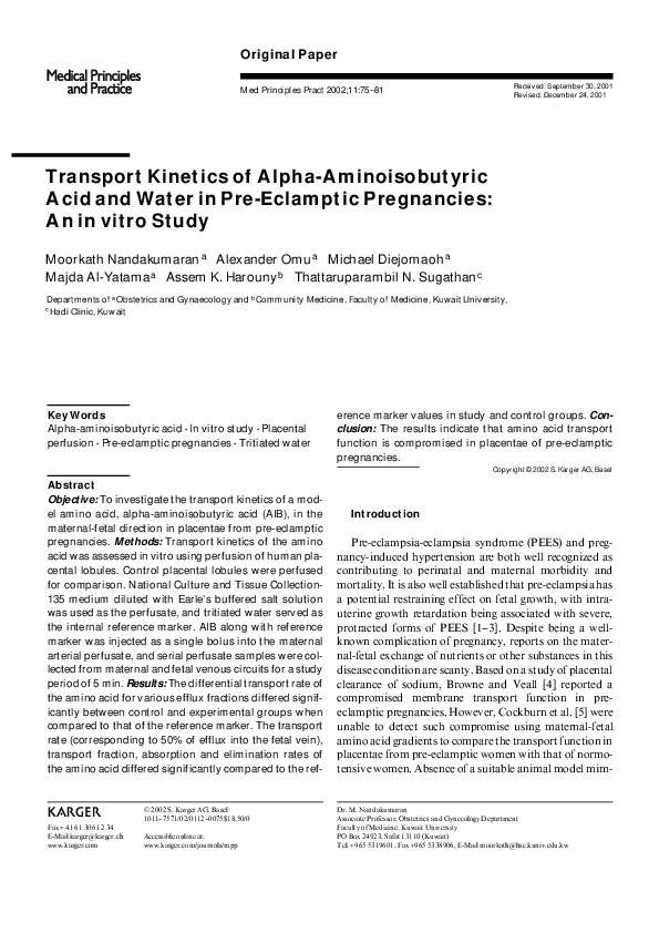 (PDF) Transport Kinetics of Alpha-Aminoisobutyric Acid and Water in Pre ...
