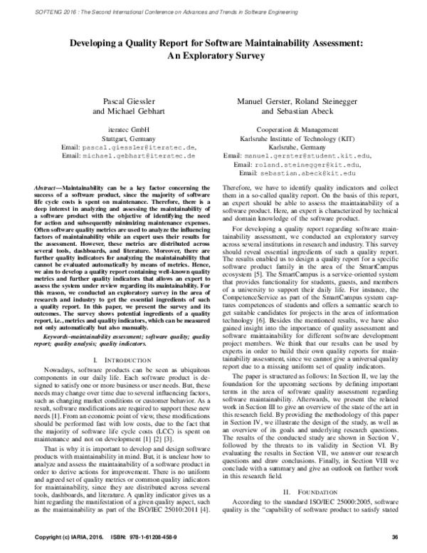 (PDF) Developing a Quality Report for Software Maintainability ...