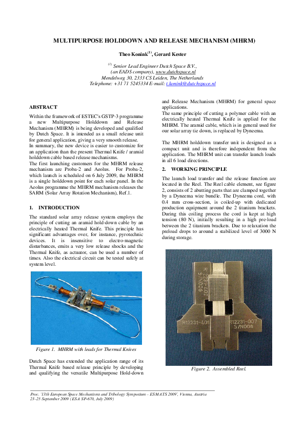 (PDF) Multipurpose Holddown and Release Mechanism (MHRM)