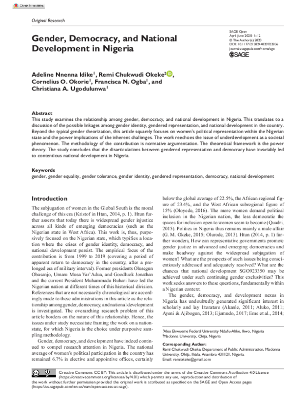 (PDF) Gender, Democracy, and National Development in Nigeria