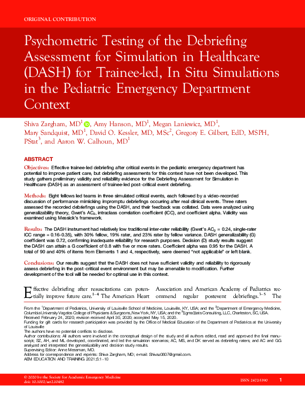 (PDF) Psychometric Testing of the Debriefing Assessment for Simulation ...