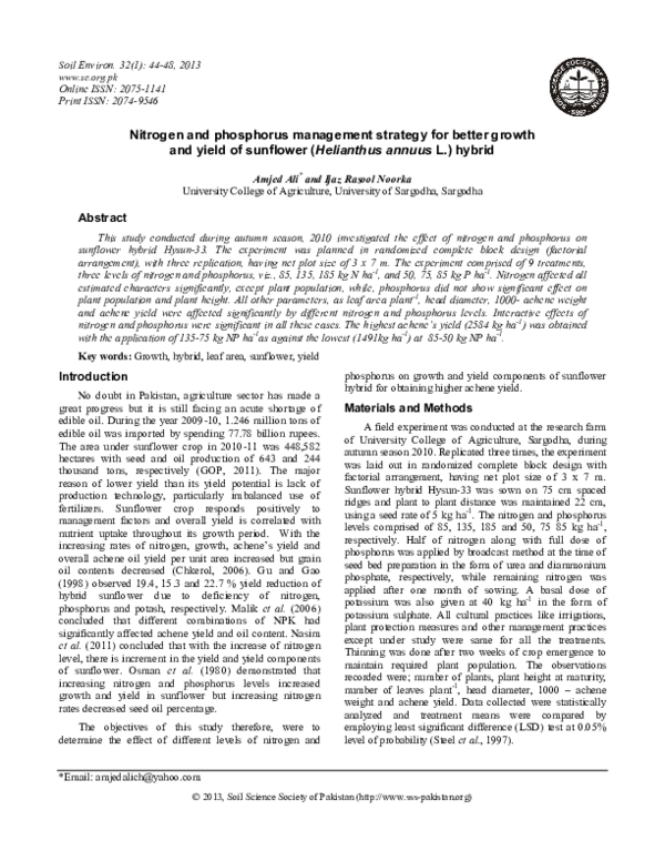 (PDF) Nitrogen and phosphorus management strategy for better growth and ...